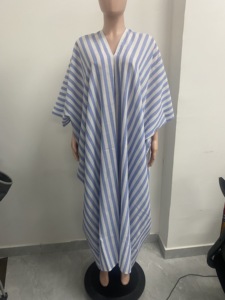 ชุดเดรสลายทางสไตล์แอฟริกันสำหรับผู้หญิง ทรงหลวม เอวธรรมชาติ คอวีลึก ผ้าธรรมชาติย้อมสีธรรมชาติ เป็นมิตรต่อสิ่งแวดล้อม - Product Image 6