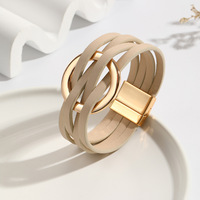 Bracelet en cuir multi-couches à fermoir magnétique, grand cercle, 15 couleurs, bijoux tendance pour femme