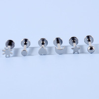 Moon-Shaped Stainless Steel Stud Earrings with Internal Threading for Helix Piercings Long Posts Dimple Studs-Gift