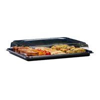 Plateaux de service rectangulaires jetables personnalisés en PET de qualité alimentaire avec couvercles, boîtes à sushi noires, emballages et contenants avec logo personnalisé