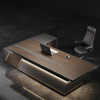 Bureau de direction de style industriel luxueux, bureau en bois de haute qualité, bureau en forme de L, bureau de PDG avec armoire latérale