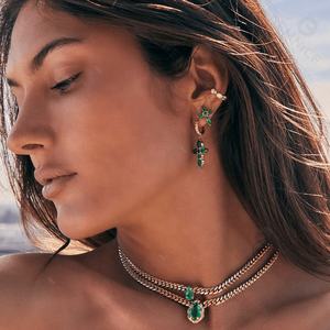 ジェムネルファッション18カラットゴールドメッキエメラルドクロスフープイヤリング - Product Image 2