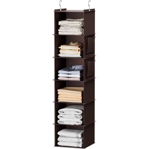 Organisateur de placard suspendu à 6 étagères en tissu marron pour vêtements, à fixer derrière la porte, type crochet mural - Product Image 1