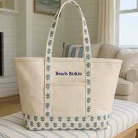 Sac fourre-tout en toile personnalisé avec monogramme brodé, couleur unie - Style preppy bateau et plage, sac de voyage hiver/printemps/été
