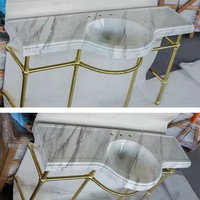 Lavabos de salle de bain en marbre blanc naturel Renaissance avec pied de lavabo en acier antique