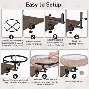 Cama de Escritorio Grande para Gatos, 360 ° Estante Giratorio y Ajustable, Cama para Gatos de 16 Pulgadas de Grosor para Escritorio, Soporta 45 Libras, Moderna Cama Interior para Gatitos - Product Image 3