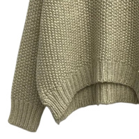 Pull en maille texturée épaisse à col en V pour femme, couleur unie avoine, coupe ample, manches longues, poignets côtelés, idéal pour l'automne – Marques privées