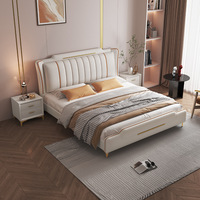 Nouveau lit double moderne minimaliste en bois massif de style italien, luxe léger, avec sommier à lattes et sommier à ressorts avec rangement surélevé, taille King-size