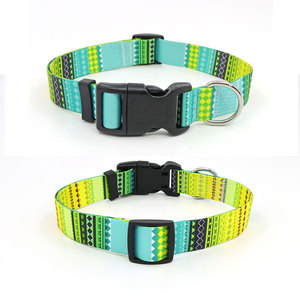 Collar Ajustable para Perro con Patrón Geométrico y Cierre de Hebilla, Diseño Tribal en Verde y Azul Vibrante - Product Image 1