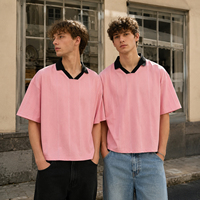 T-shirt 100% Polyester Col Contrastant Nouveau Tee-shirt Premium Marque Football Factory Logo Personnalisé Col en V Vêtements Hauts Homme Maillot