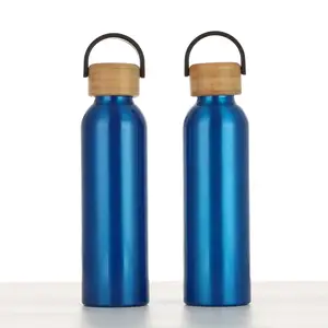 New large capacity bamboo lid sports water bottle outdoor aluminum large mouth water bottle portable water bottle whole