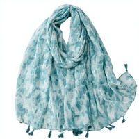 NOUVEAU Châle de protection solaire pour femme, style bohème ethnique, écharpe pare-soleil en soie de Bali bleue à franges feuille de bananier