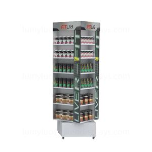 Étagère de présentation rotative à 360 degrés en métal avec roulettes, présentoir de supermarché à 4 faces pour l'organisation des confitures, des épices et des condiments - Product Image 3