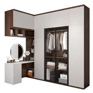 SUOFEIYA L forme moderne chambre à coucher armoire placard avec coiffeuse armoire Guangzhou chambre meubles meubles de maison en bois