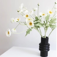 Fleur de pavot artificielle en soie blanche et rose de haute qualité avec tige floquée pour la décoration de mariage, de la maison, du salon, de la table et des fêtes - Vente en gros