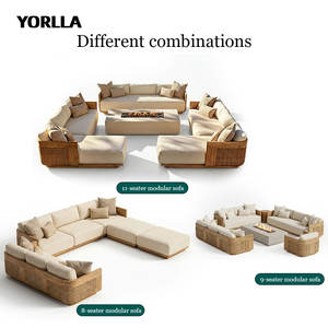 Ensemble <span class=keywords><strong>de</strong></span> canapés <span class=keywords><strong>de</strong></span> <span class=keywords><strong>jardin</strong></span> modernes <span class=keywords><strong>de</strong></span> luxe, en teck et en rotin résistant aux intempéries, meubles d'extérieur, canapé modulaire pour villa, hôtel, patio - Product Image 4