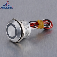 Tête de chanfrein illuminée IP68 2A 5V 12V 24V Anneau Bouton-poussoir tactile illuminé Interrupteur piézo-électrique étanche de 19mm avec fil de 300mm