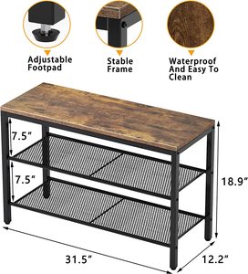 Sturdy Durable Metal Shoe Rack <b>Bench</b> Multi-Functional Side Table with Ample MDF <b>Storage</b> Spaces for Living Room or Warehouse Use - Product Image 5