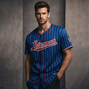 Venta al por mayor de camisetas de béisbol a rayas con logotipo bordado personalizado, pedidos al por mayor, estampado de letras, ropa urbana para clubes, marcas, uniformes de equipo, OEM - Product Image 4