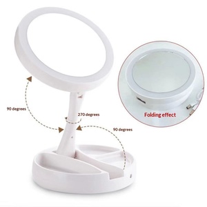 Miroir de Maquillage Pliant LED Lumineux Argenté Grande Taille Double Face Grossissement 10x pour Bureau - Product Image 3