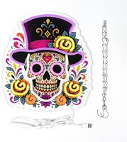 Insegna al Neon Teschio di Zucchero per il Giorno dei Morti, Luce da Parete a LED con Cappello Messicano, Dimmerabile, Stampa UV, Decorazione per Feste di Halloween, Alimentazione USB, Decorazione per Bar