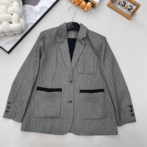 Blazer Texturizado con Diseño de Espiga y Detalle de Bolsillo en Contraste, Chaqueta de Traje Casual de Un Solo Pecho - Product Image 1