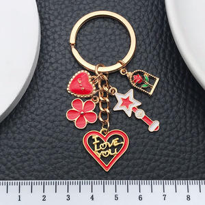 Varita mágica roja creativa para el amor, llavero de flor de cerezo rosa, aceite de goteo, colgante de corazón de niña, lindo Metal de Internet - Product Image 3