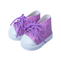Bottes hautes en dentelle violettes pour poupée américaine de 18 pouces, chaussures de poupée, directement de l'usine