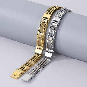 Bracelet vintage pour homme en acier inoxydable plaqué or 18 carats PVD, style punk, avec chaîne à maillons et cristaux en strass, tendance Fashion Monger - Product Image 6
