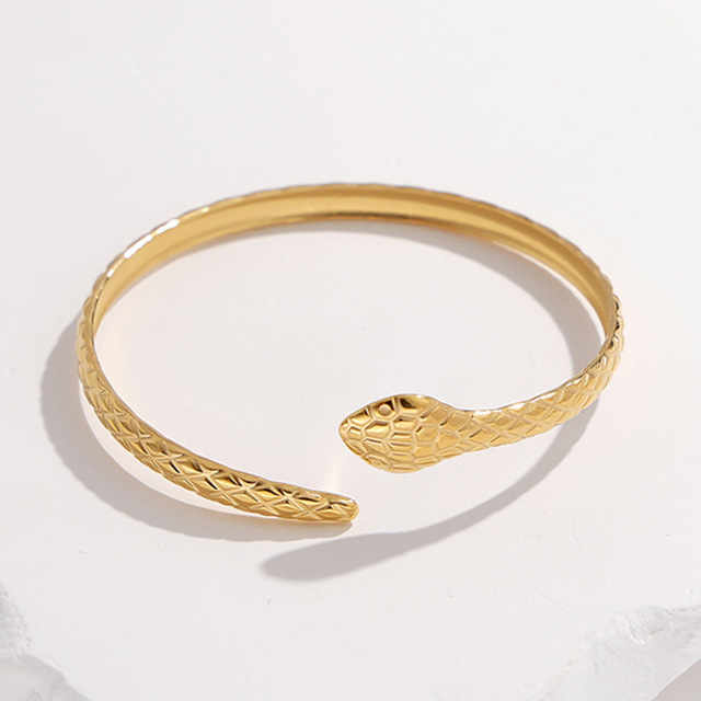 Wholesale Gold Creative Snake Shaped Opening Stainless Steel Bangles Trendy C-shaped Adjustable Girls Bracelets