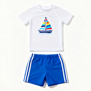 Oeko Texカスタム環境に優しい通気性のある2ピースベビービーチウェアセットスパンデックスポリエステル水着男の子用プリントパターン付き夏 - Product Image 1