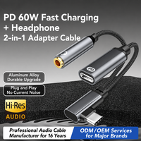 Adaptador de Audio Duradero 2 en 1 Tipo-C a 3.5mm AUX con Cable de Carga Rápida PD de 60W, Convertidor USB C para Teléfono/Laptop/Tablet