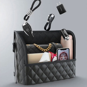 Car <b>Seat</b> <b>Storage</b> Net Pocket Black Leather Hanging Bag For Car Interior Organizers - Product Image 2