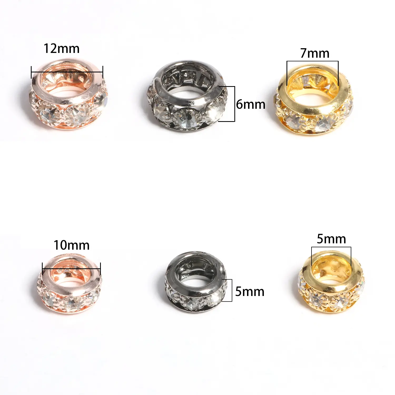 Großes Loch glänzende Strass Rondelle Spacer Perlen für Schmuck machen Diamant lose Perlen DIY Armband Metall Schmuck Zubehör