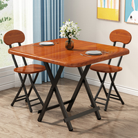 Table à Manger Pliante Portable Domestique, Petite Table Carrée avec Chaises, Mobilier Simple pour Stand Extérieur, Style Panneau en Bois
