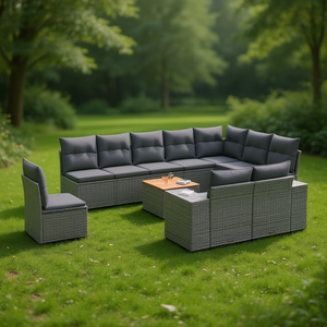 Gray Rattan <b>Garden</b> <b>Sofa</b> Set 6 Seater Outdoor Furniture Weather Resistant Contemporary Design - Product Image 2