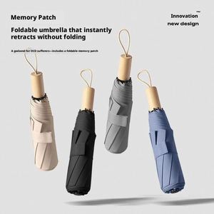 Parapluie d'affaires moderne pliable en trois sections, sans pliage, avec poignée en bois pour adultes, en polyester, impression de logo personnalisé, publicitaire - Product Image 2