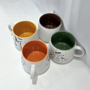 Good Price New Eco-friendly Food Safe Dishwasher & Microwave Safe Cartoon Pattern White Frosted <b>Ceramic</b> <b>Mugs</b> - Product Image 1