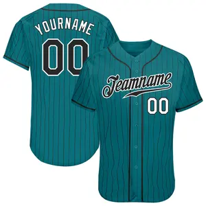 Athletics Baseball Softball Wear Unisex Customizable Stitched Button Up Baseball Shirts Teal Pinstripe College Baseball Jersey