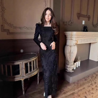 Nouvelle Collection Printemps 2026 – Robe Élégante Longue à Manches Longues, Coupe Trapèze, Couleur Unie, Dentelle Florale, Séchage Rapide, Qualité Supérieure
