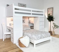 Lit superposé multifonctionnel avec design en panneaux de bois pleins, bureau, escalier, pour enfants et adultes, en bois