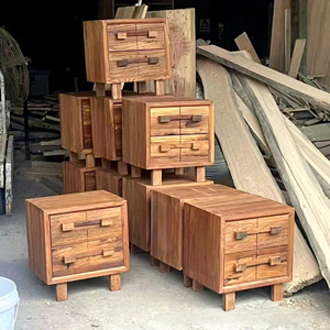 Table de chevet en bois d'orme massif, meuble de rangement en bois massif, style Wabi-Sabi et Nouveau Chinois, meuble de chambre, meuble d'angle bas - Product Image 3