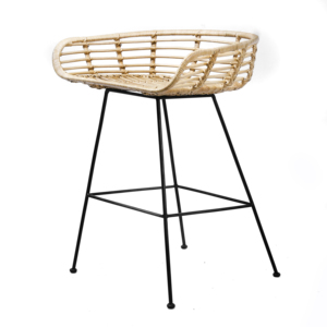 Taburete de bar moderno de ratán natural, silla de mimbre para mostrador con patas de metal negro para cocina, cafetería, restaurante, bistro, venta al por mayor, exterior - Product Image 1