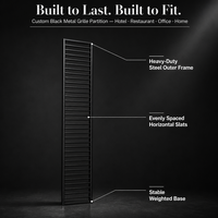 Paravent de séparation de pièce en métal noir sur mesure, grille verticale pour hôtel, bureau, restaurant
