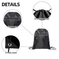 Sac à dos décontracté personnalisable avec cordon de serrage, poche zippée, idéal pour la gym et le sport, en polyester, avec votre propre logo/motif, MOQ 1 pièce