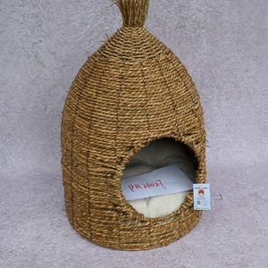 <span class=keywords><strong>Lit</strong></span> pour chat en corde d'herbe tressée à la main, Nid pour animaux <span class=keywords><strong>de</strong></span> compagnie artisanal en paille et corde d'herbe, Panier naturel pour chaton avec coussin - Product Image 4