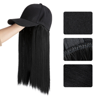 Casquette de Perruque Chapeau Synthétique Bob Court Lisse Bouclé de Haute Qualité Personnalisée avec Cheveux, Noir, Vente en Gros