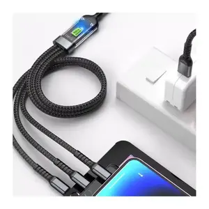 Nylon Braided Data Line 3 in 1 USB Cable 100W night-luminous For iP IOS Android Type C Multi-function Cable 1.2m