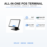 Terminal de point de vente tout-en-un avec écran tactile de 15,6 pouces, affichage client LED à 8 chiffres, processeur Intel N97, 8 Go de RAM, 256 Go de SSD, Windows 10, Wi-Fi 6