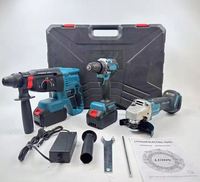 Kit d'outils électriques sans balais au lithium de qualité industrielle DIY : marteau, meuleuse d'angle, perceuse électrique (ensemble de trois pièces) pour réparations